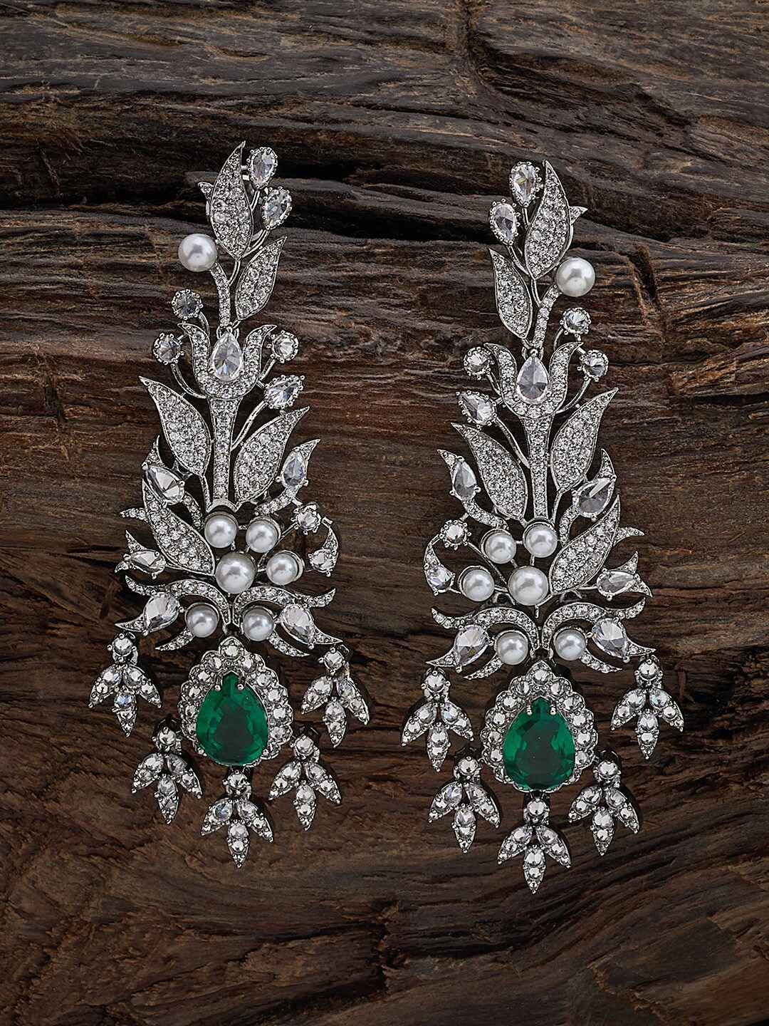 

Kushal's Fashion Jewellery Rhodium-Plated Cubic Zirconia Studded Classic Drop Earrings, Silver