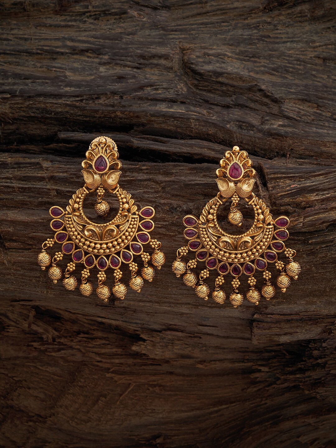 

Kushal's Fashion Jewellery Gold-Plated Stones Studded Contemporary Temple Chandbalis