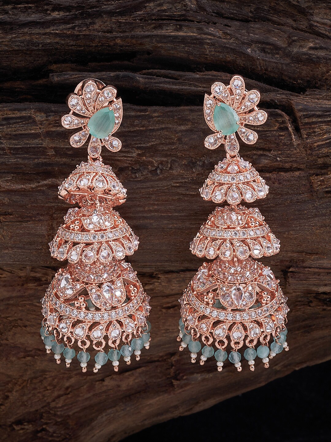 

Kushal's Fashion Jewellery Rose Gold-Plated Cubic Zirconia Studded Dome Shaped Jhumkas