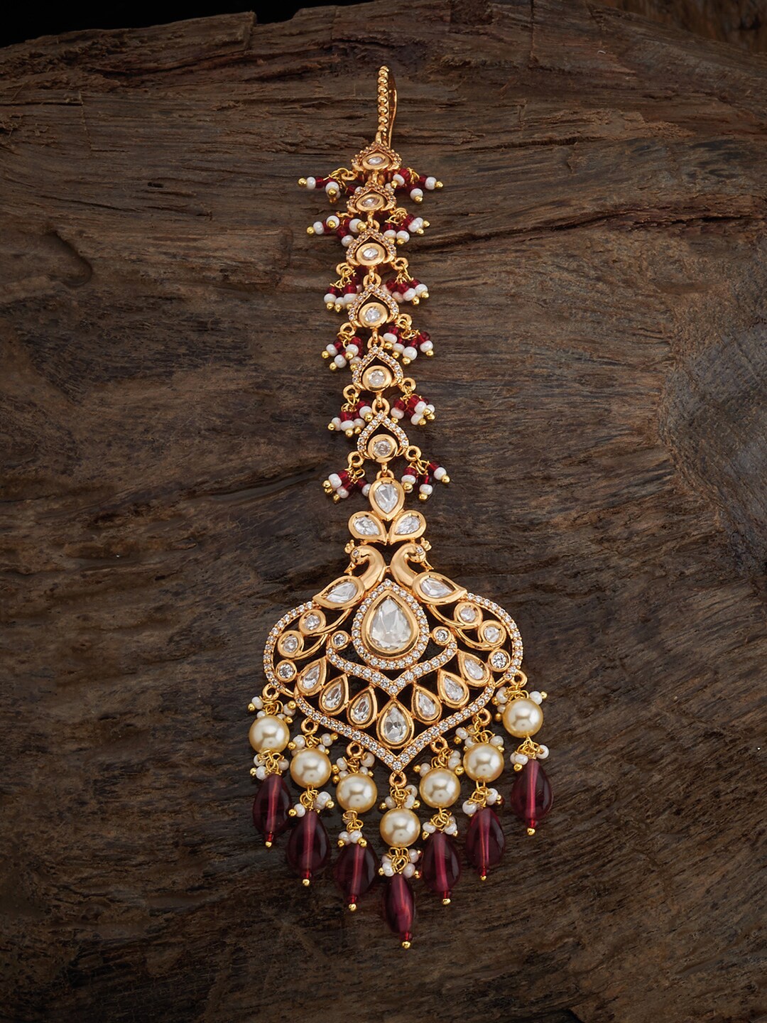 

Kushal's Fashion Jewellery Gold-Plated Kundan-Studded & Beaded Maang Tikka