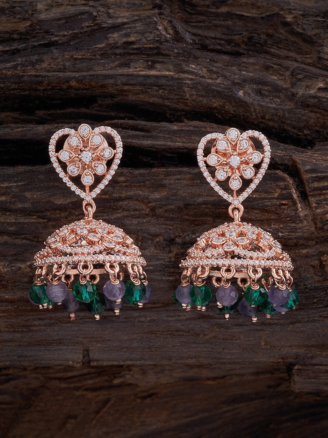 

Kushal's Fashion Jewellery Rose Gold-Plated Cubic Zirconia Studded Dome Shaped Jhumkas