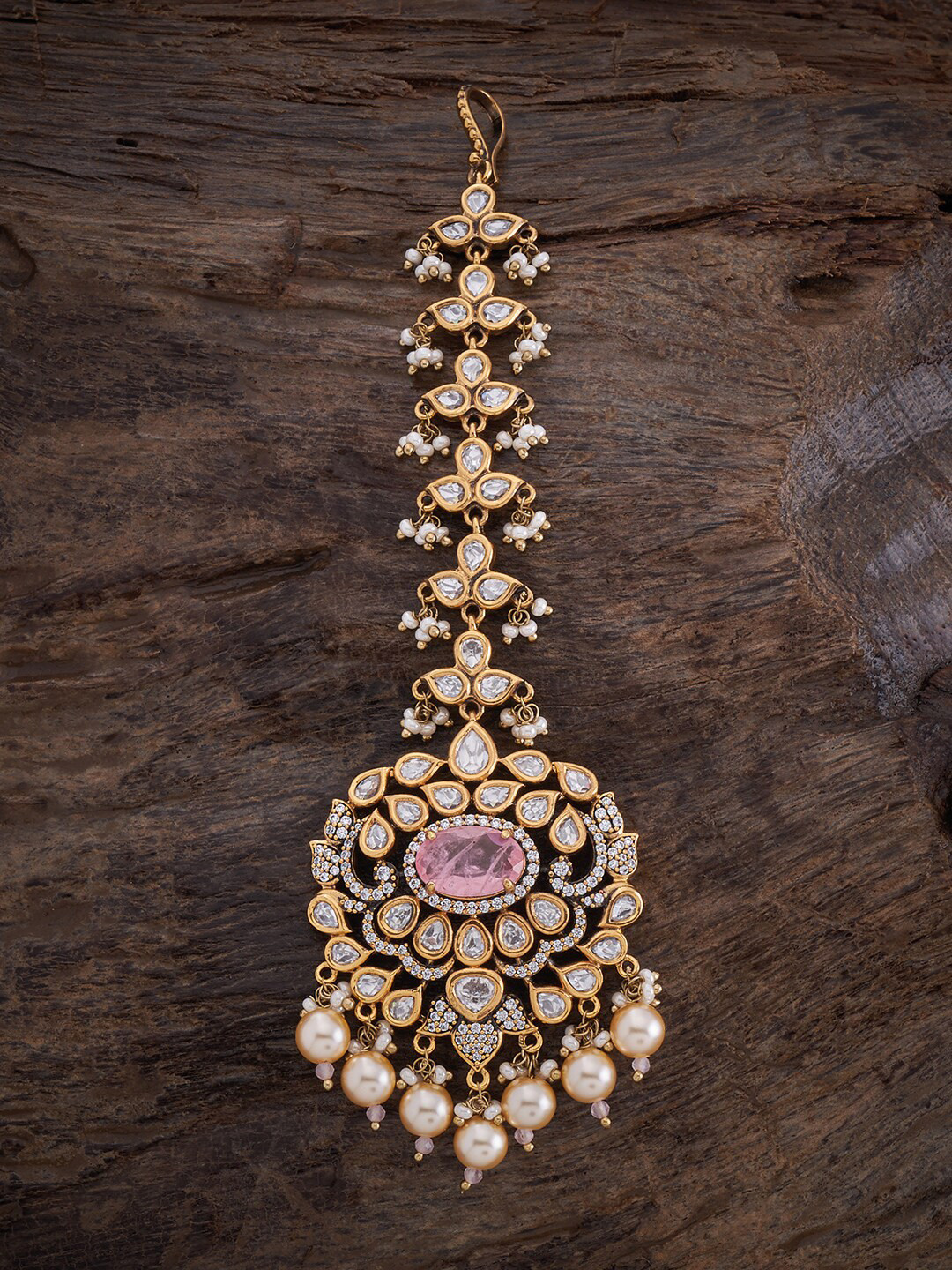 

Kushal's Fashion Jewellery Stones-Studded & Beaded Maang Tikka, Pink