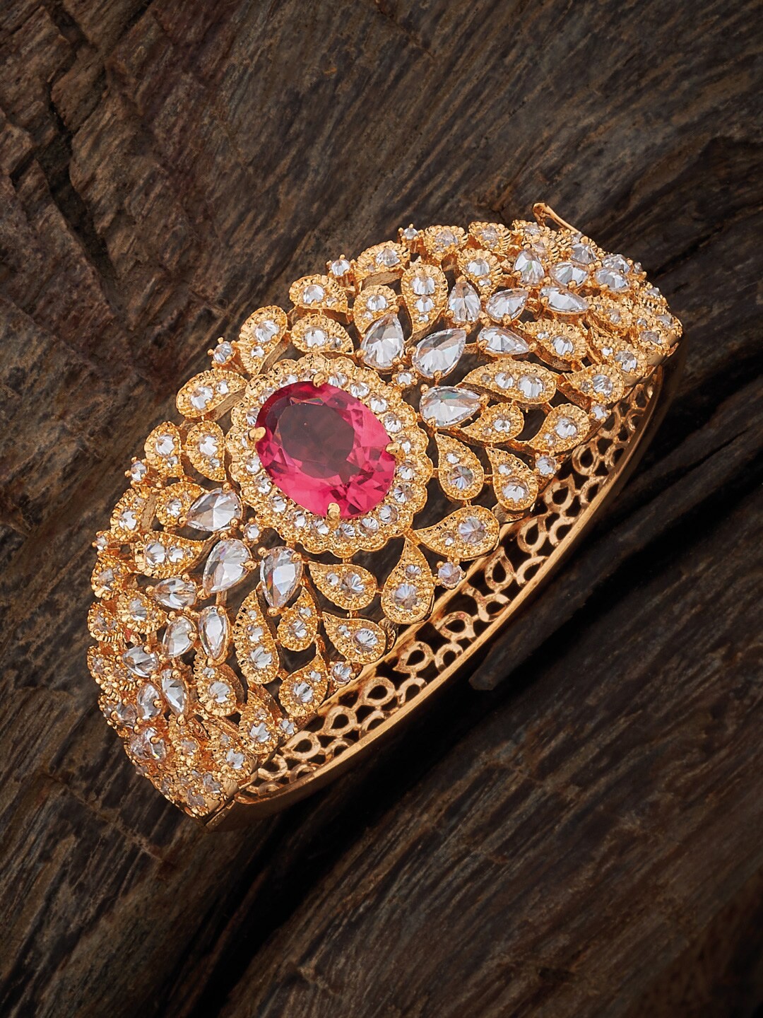 

Kushal's Fashion Jewellery Cubic Zirconia Gold-Plated Cuff Bracelet