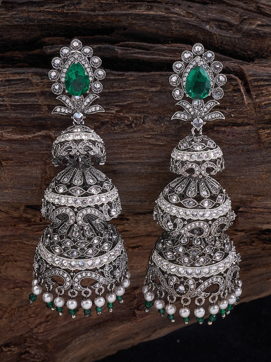 

Kushal's Fashion Jewellery Rhodium-Plated Dome Shaped Jhumkas, Silver