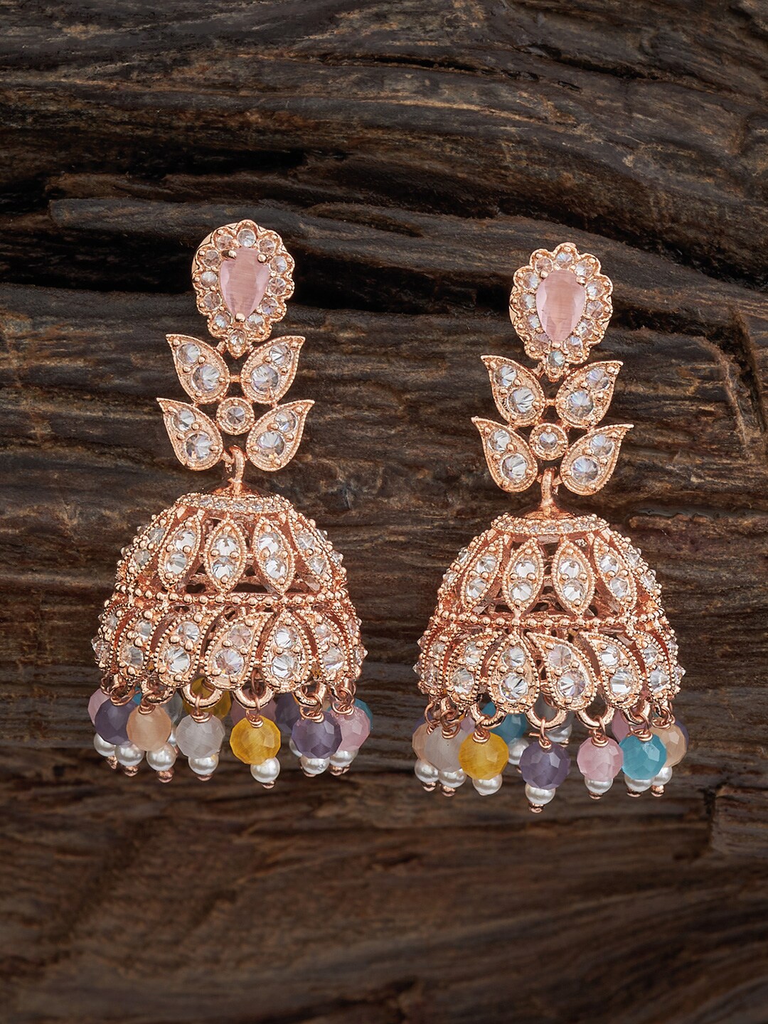 

Kushal's Fashion Jewellery Rose Gold-Plated Dome Shaped Jhumkas Earrings