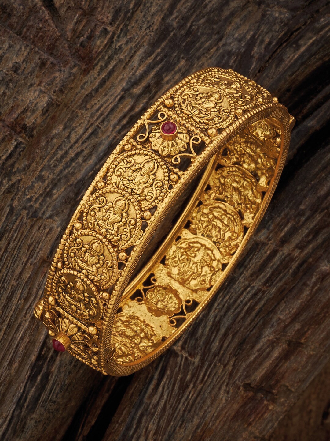 

Kushal's Fashion Jewellery Gold-Plated Stone Studded 92.5 Pure Silver Temple Bangle