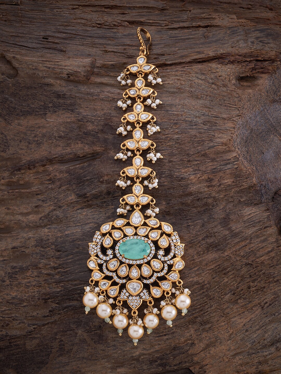 

Kushal's Fashion Jewellery Gold-Plated Kundan Studded & Pearls Beaded Maang Tikka