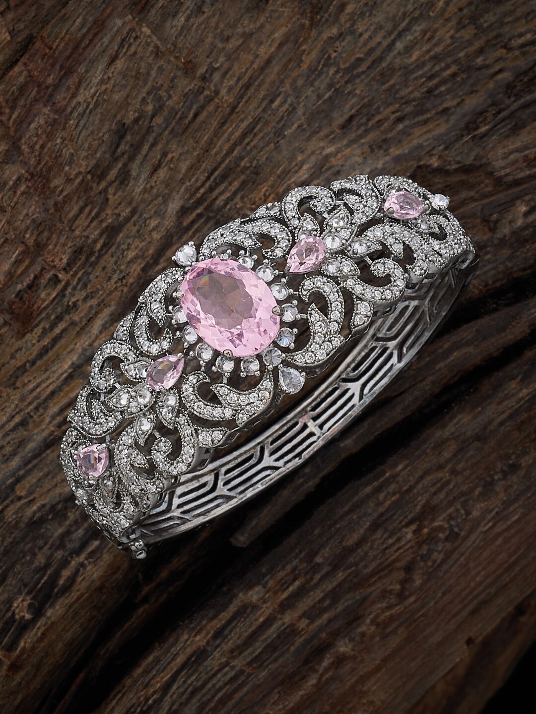 

Kushal's Fashion Jewellery Cubic Zirconia Rhodium-Plated Cuff Bracelet, Silver