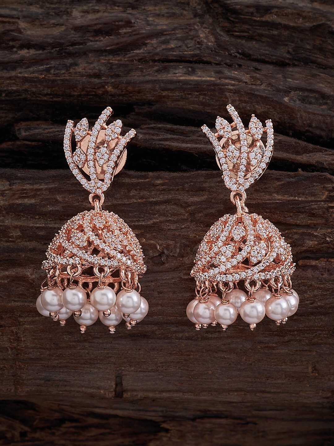 

Kushal's Fashion Jewellery Rose Gold-Plated Cubic Zirconia-Studded Dome Shaped Jhumkas