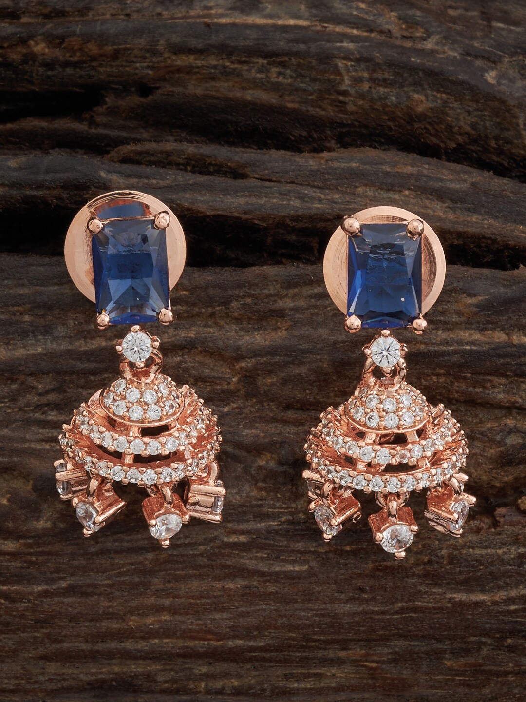 

Kushal's Fashion Jewellery Rose Gold-Plated Dome Shaped Cubic Zirconia-Studded Jhumkas