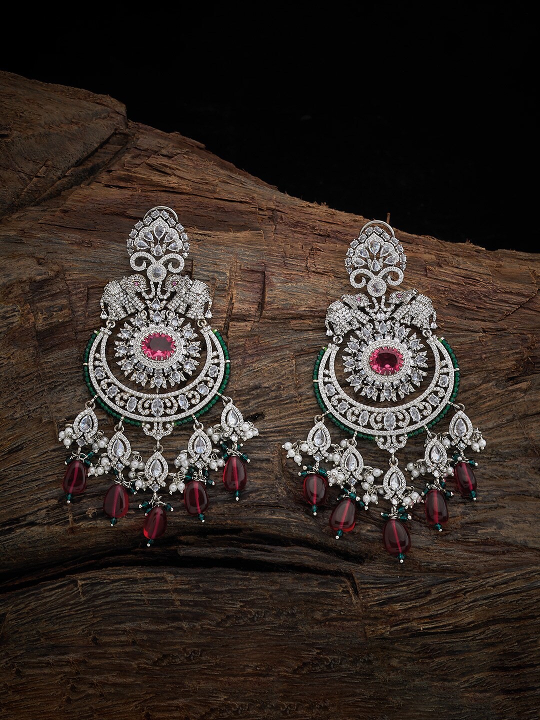 

Kushal's Fashion Jewellery Rhodium-Plated Zircon-Studded Classic Drop Earrings, Silver
