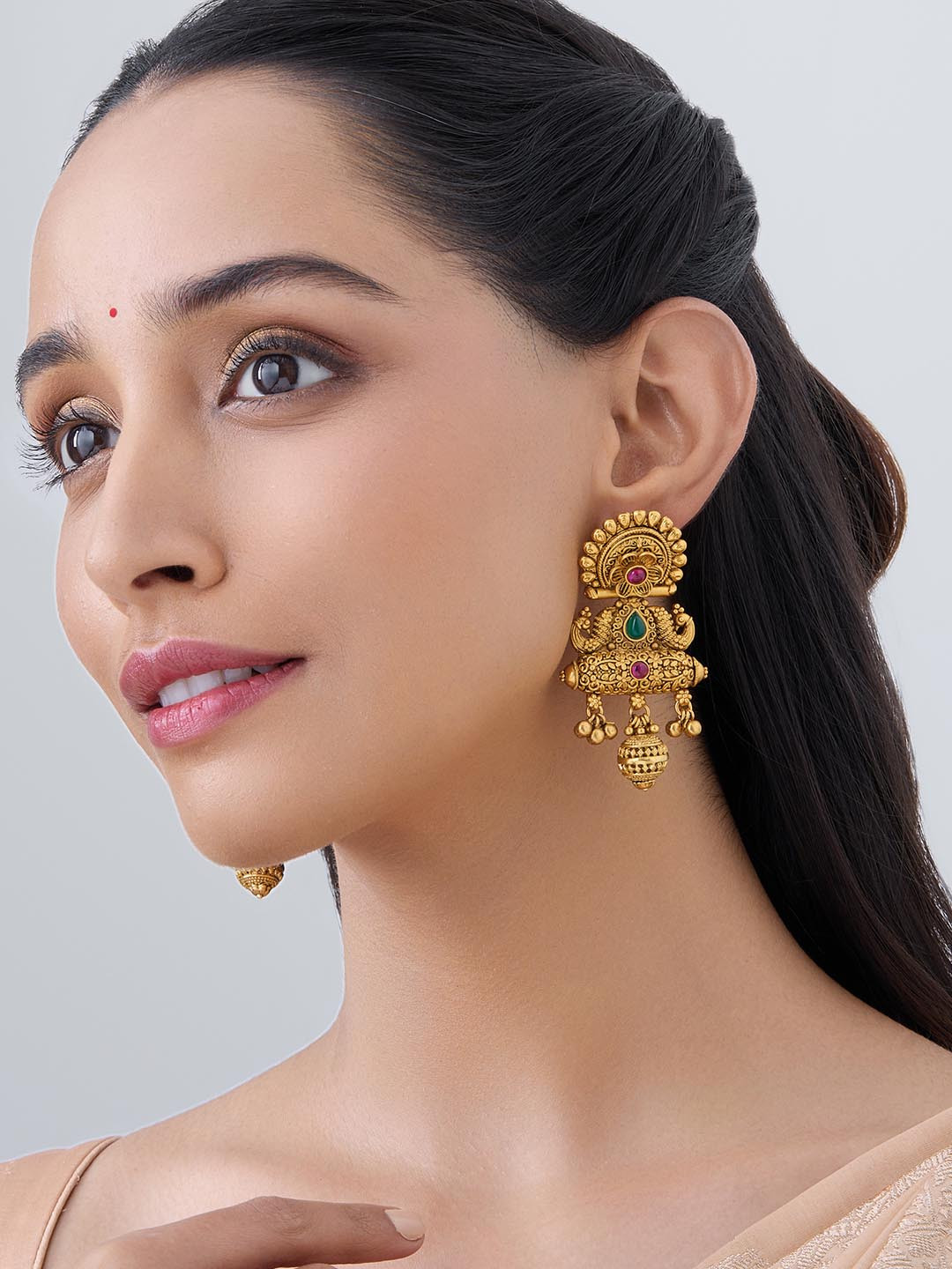 

Kushal's Fashion Jewellery Gold-Plated Artificial Stones-Studded Classic Drop Earrings, Red