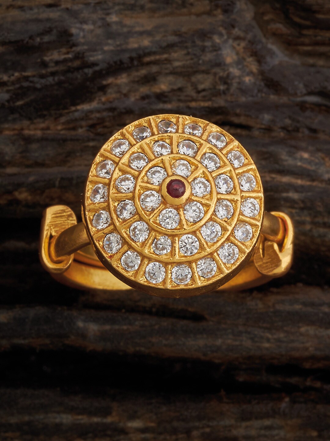 

Kushal's Fashion Jewellery 92.5 Pure Silver Gold-Plated Stone Studded Finger Ring