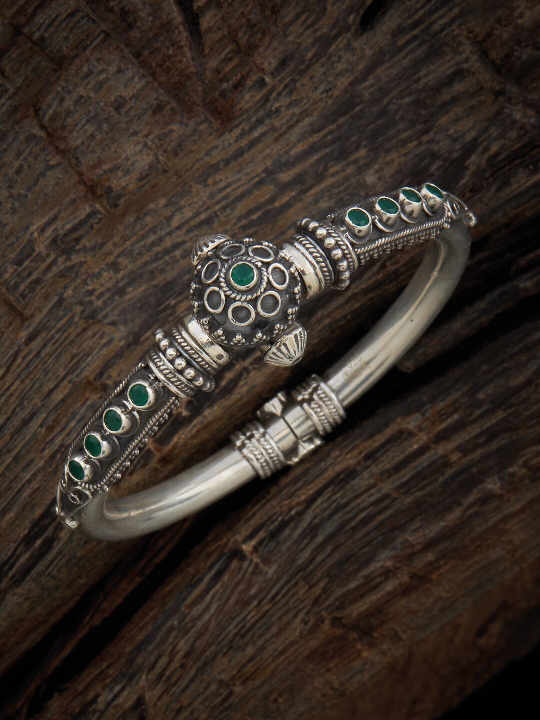 

Kushal's Fashion Jewellery Women Rhodium-Plated Silver Oxidised Kada Bracelet