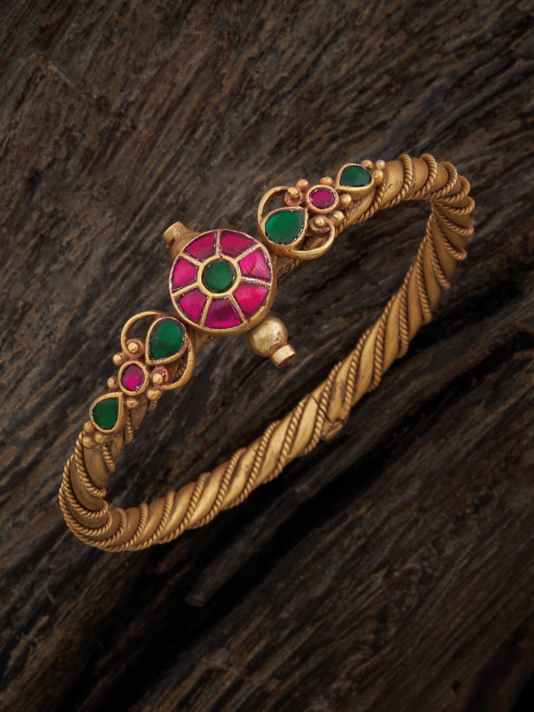 

Kushal's Fashion Jewellery Women Gold-Plated Ruby-Studded Antique Cuff Bracelet, Red