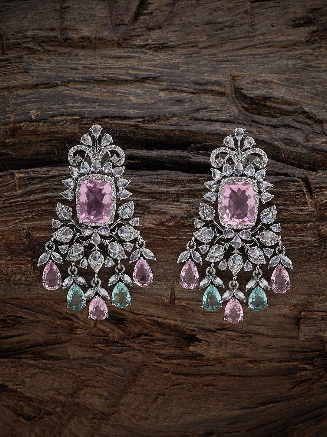 

Kushal's Fashion Jewellery Rhodium-Plated Zircon-Studded Classic Drop Earrings, Silver