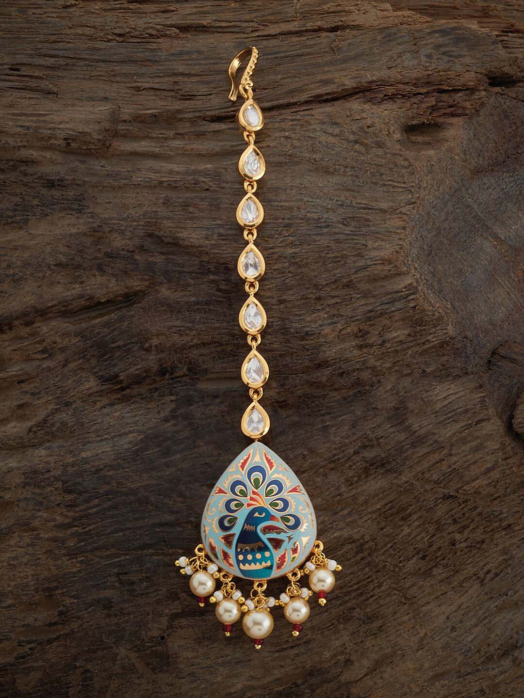 

Kushal's Fashion Jewellery Kundan-Studded Pearls-Beaded Maang Tikka, Gold