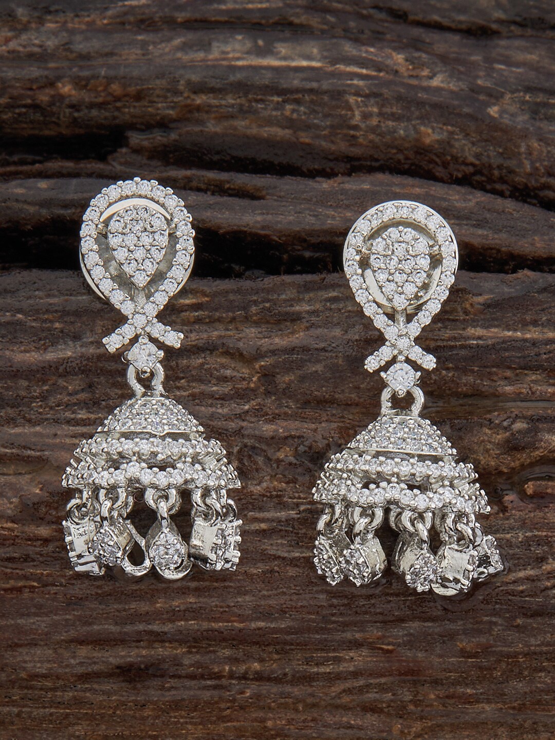 

Kushal's Fashion Jewellery Rhodium-Plated Dome Shaped Jhumkas, Silver