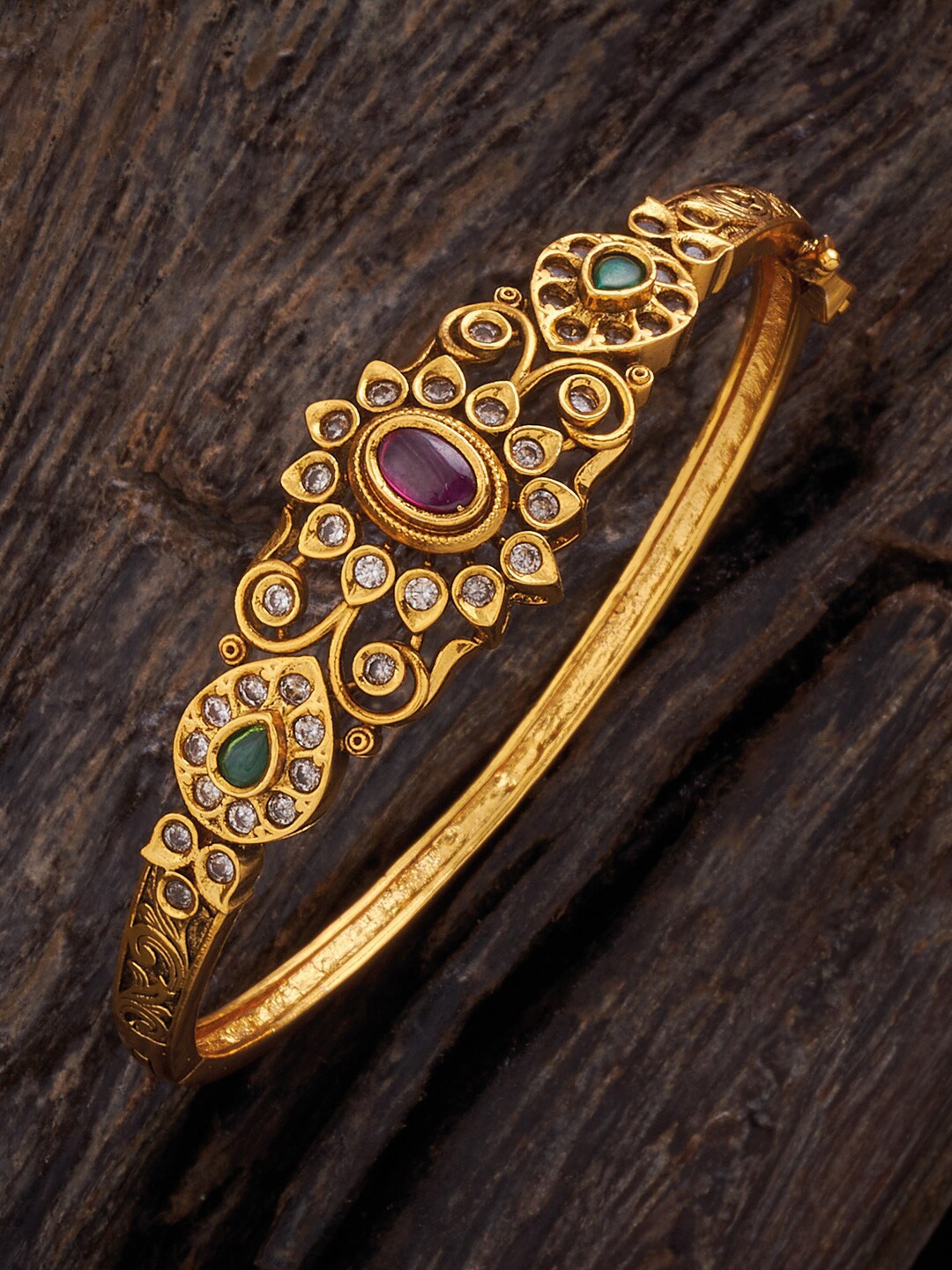 

Kushal's Fashion Jewellery Gold-Plated Kada Bracelet, Red