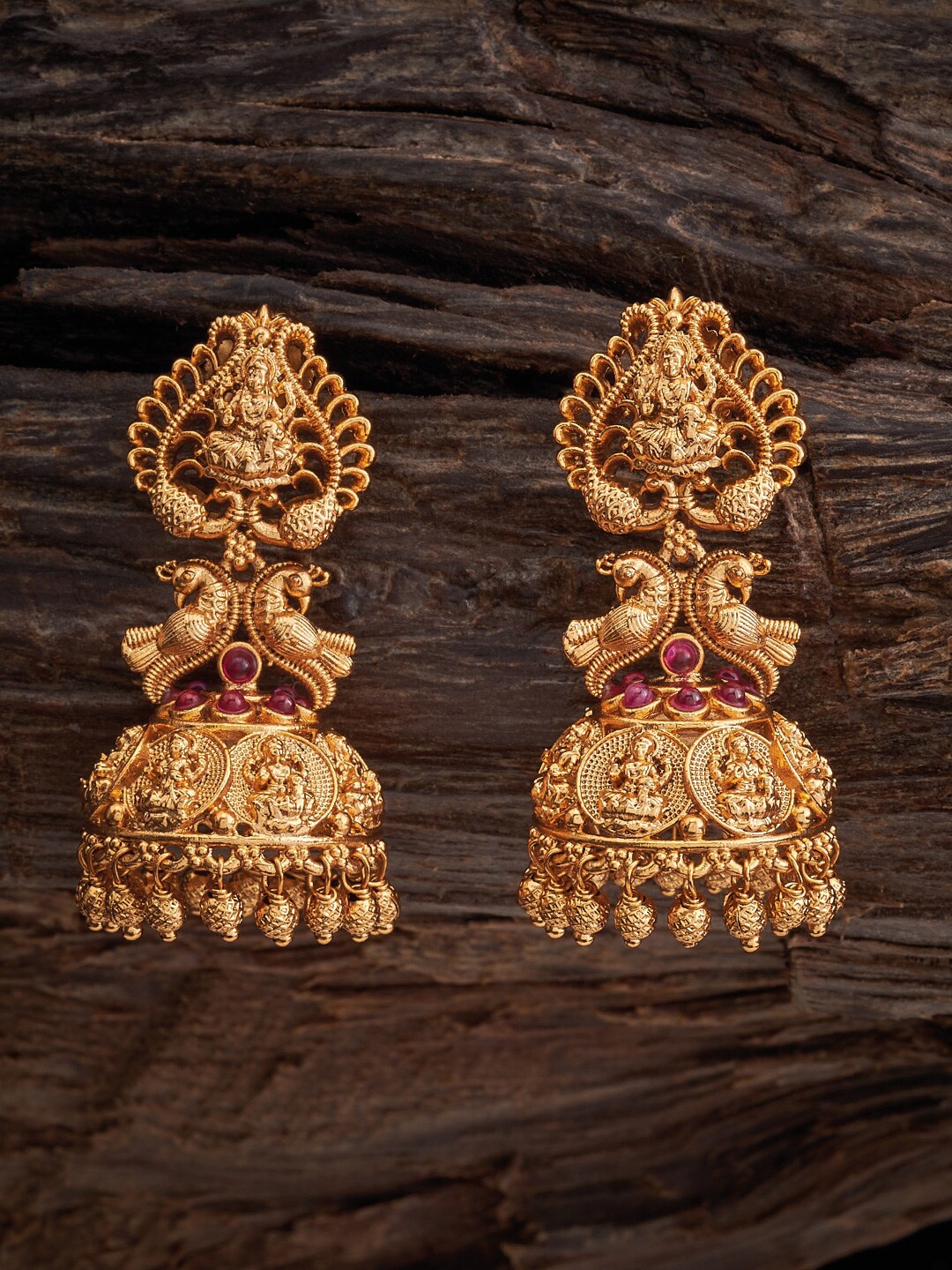 

Kushal's Fashion Jewellery Gold-Plated Dome Shaped Temple Jhumkas