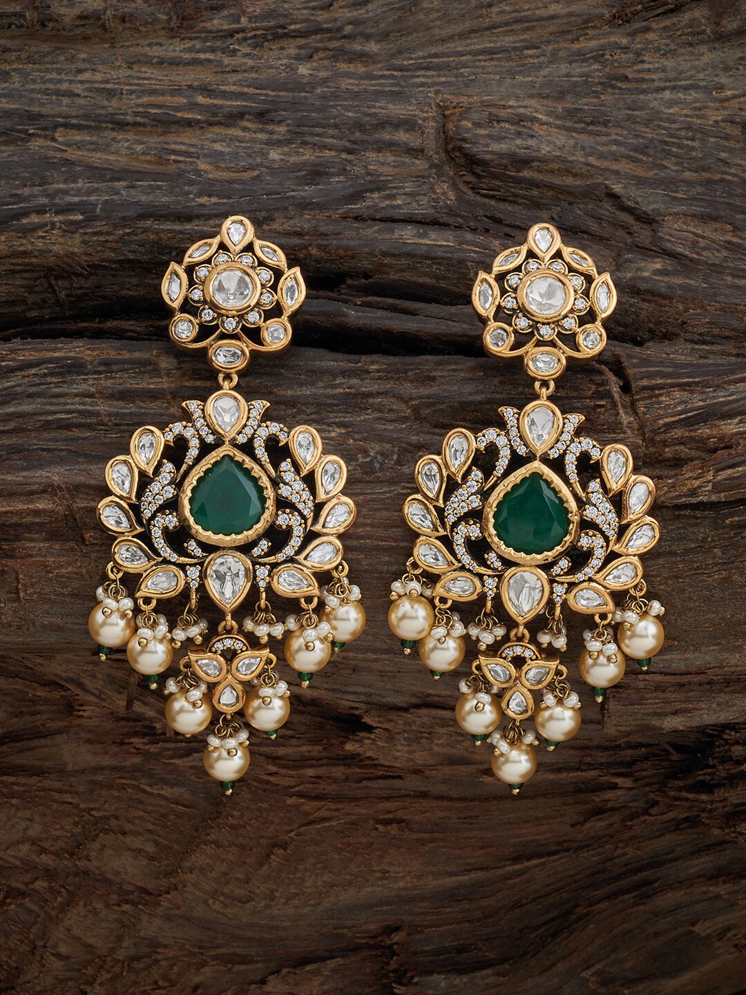 

Kushal's Fashion Jewellery Kundan Studded Classic Chandbalis, Gold