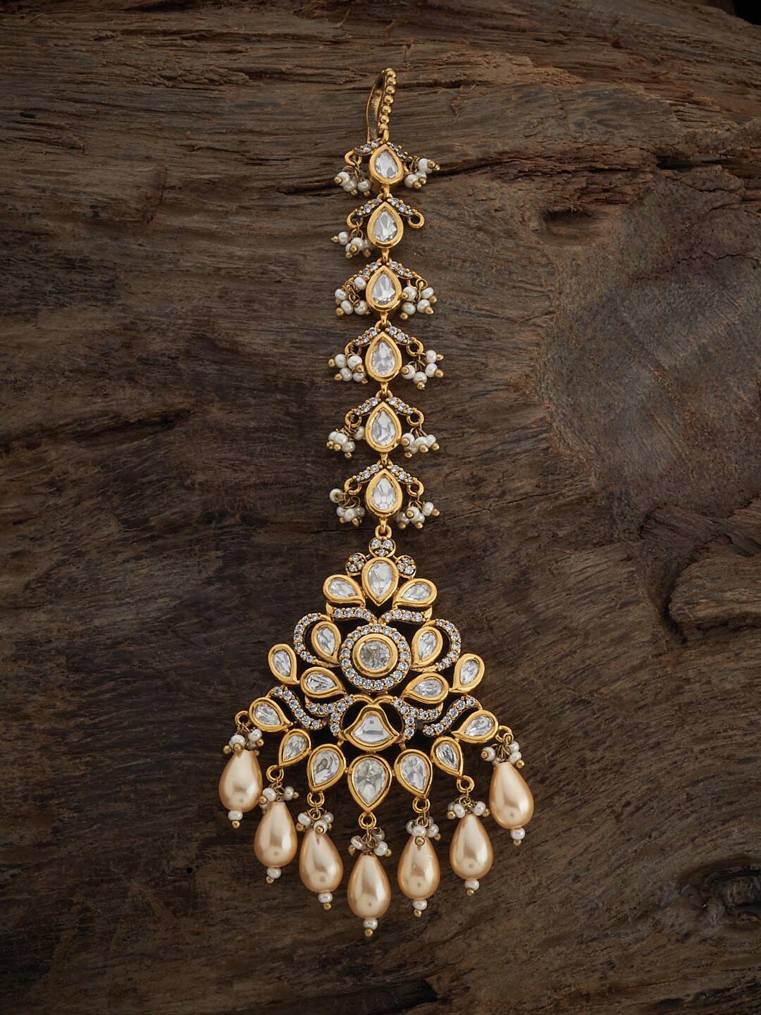 

Kushal's Fashion Jewellery Kundan-Studded & Beaded Maang Tikka, Gold