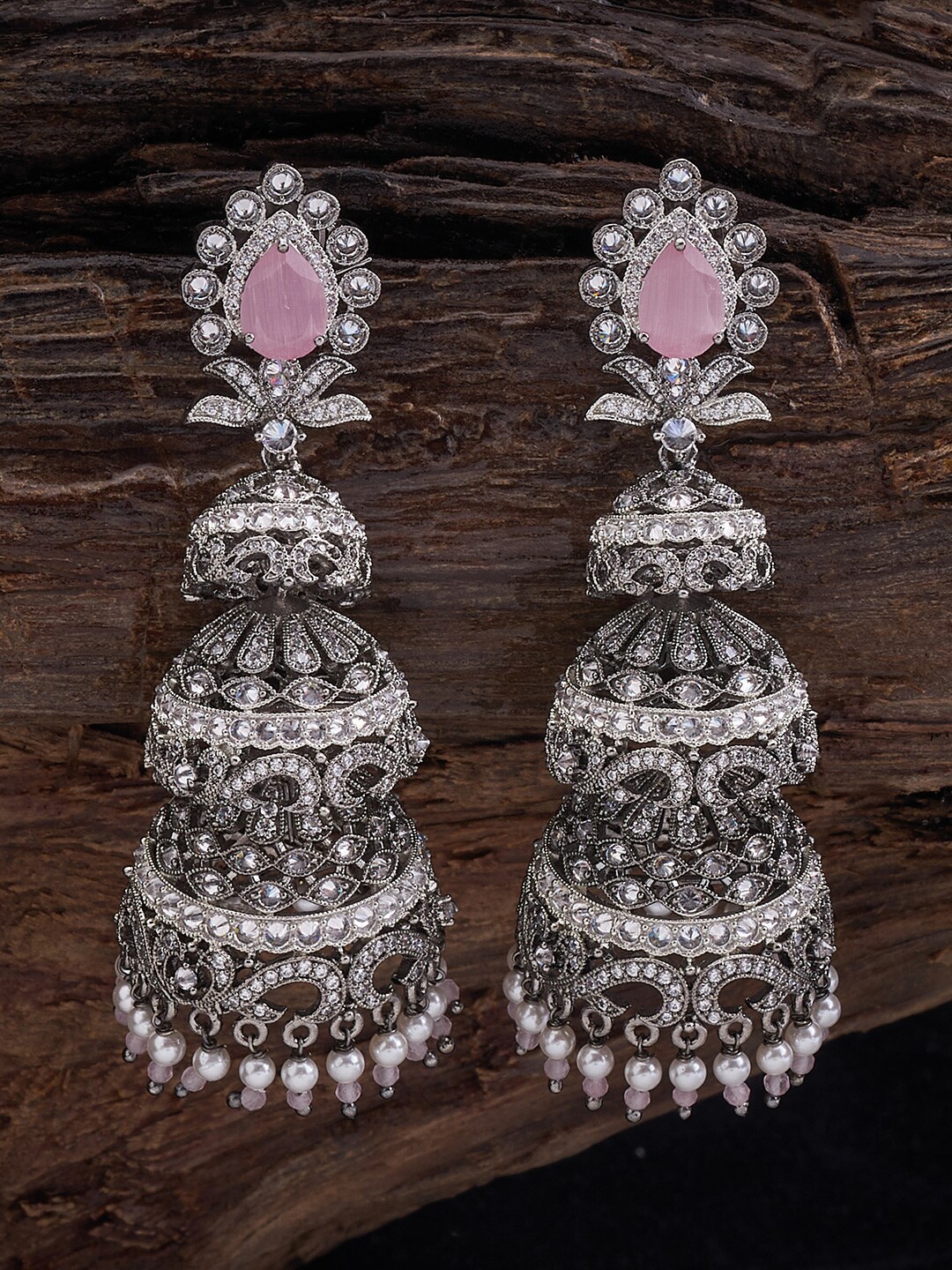 

Kushal's Fashion Jewellery Rhodium-Plated Dome Shaped Jhumkas, Silver