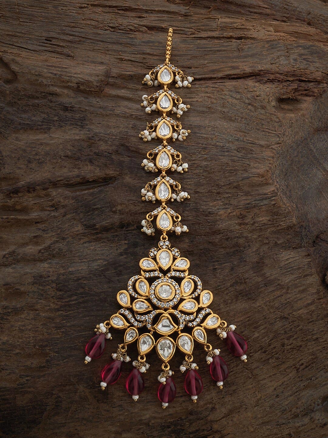 

Kushal's Fashion Jewellery Kundan-Studded & Pearls-Beaded Maang Tikka, Gold