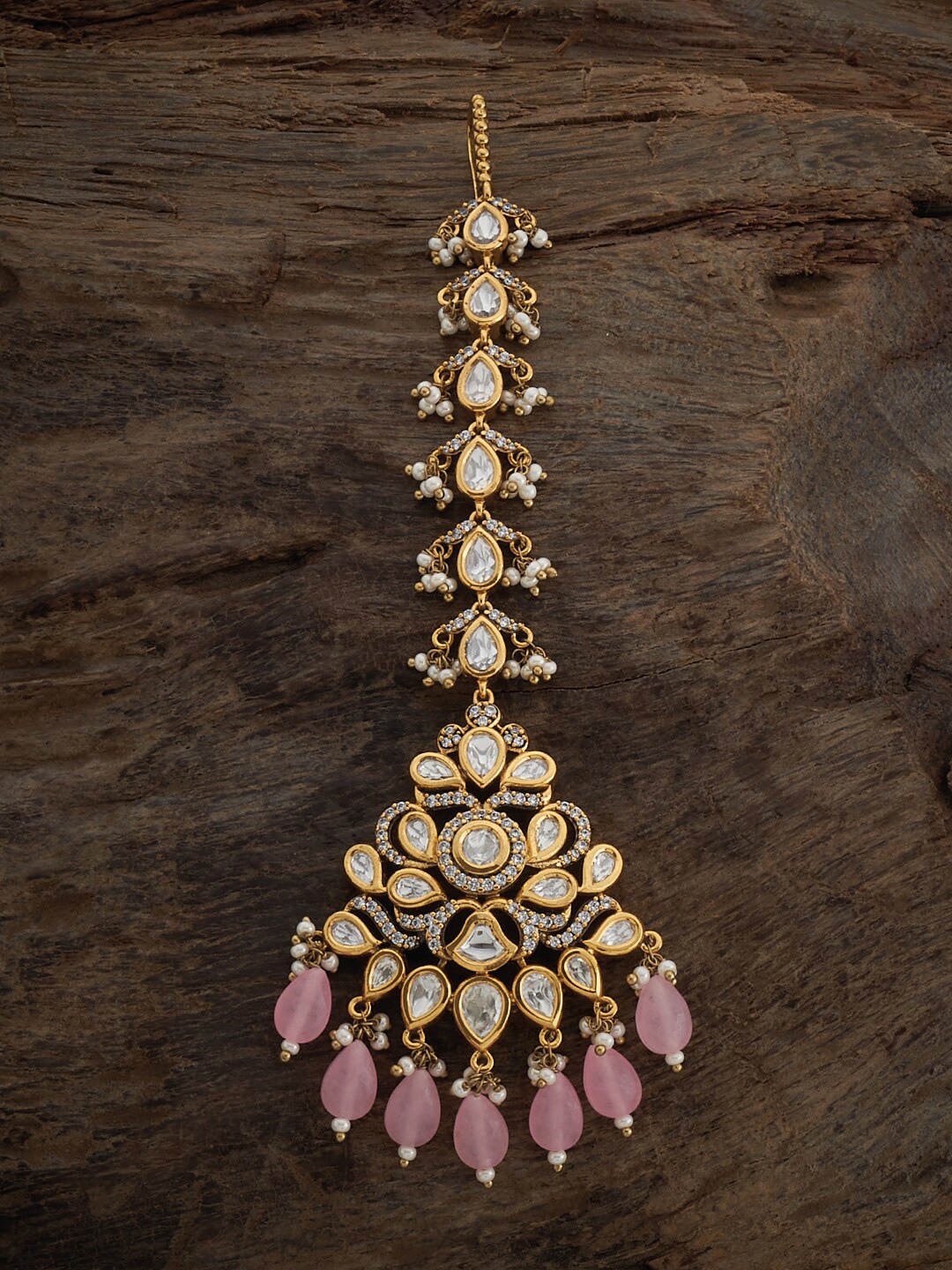 

Kushal's Fashion Jewellery Kundan Studded & Pearls Beaded Maang Tikka, Gold