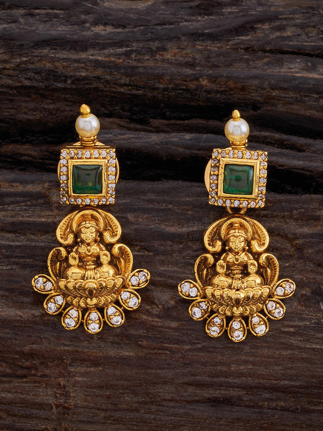 

Kushal's Fashion Jewellery Gold-Plated Antique Classic Drop Earrings, Green