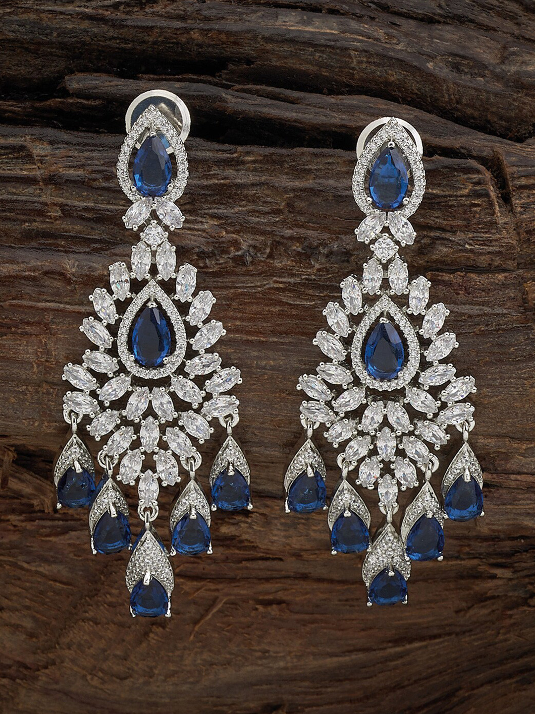 

Kushal's Fashion Jewellery Rhodium-Plated Cubic Zirconia Classic Drop Earrings, Blue