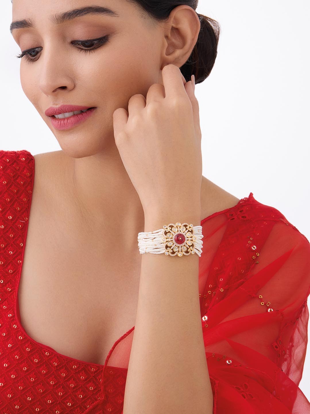 

Kushal's Fashion Jewellery Ruby Kundan Armlet Bracelet, Red