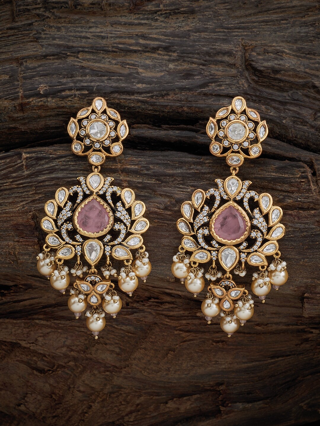 

Kushal's Fashion Jewellery Kundan Studded Classic Drop Earrings, Pink