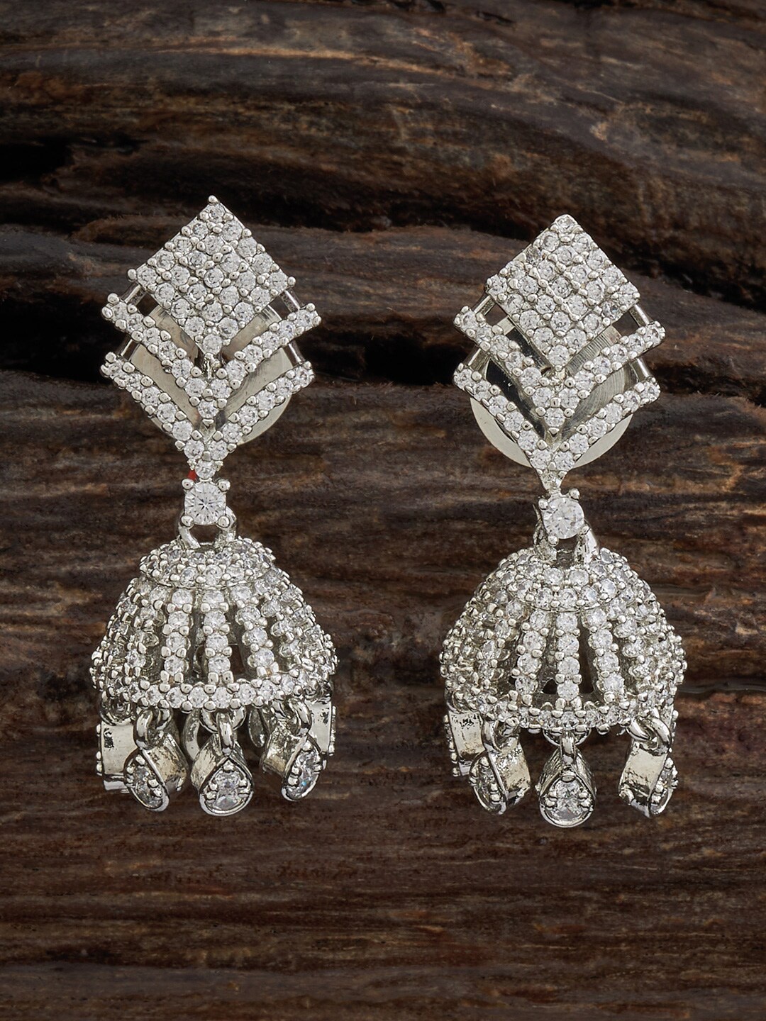 

Kushal's Fashion Jewellery Rhodium-Plated Dome Shaped Jhumkas, Silver