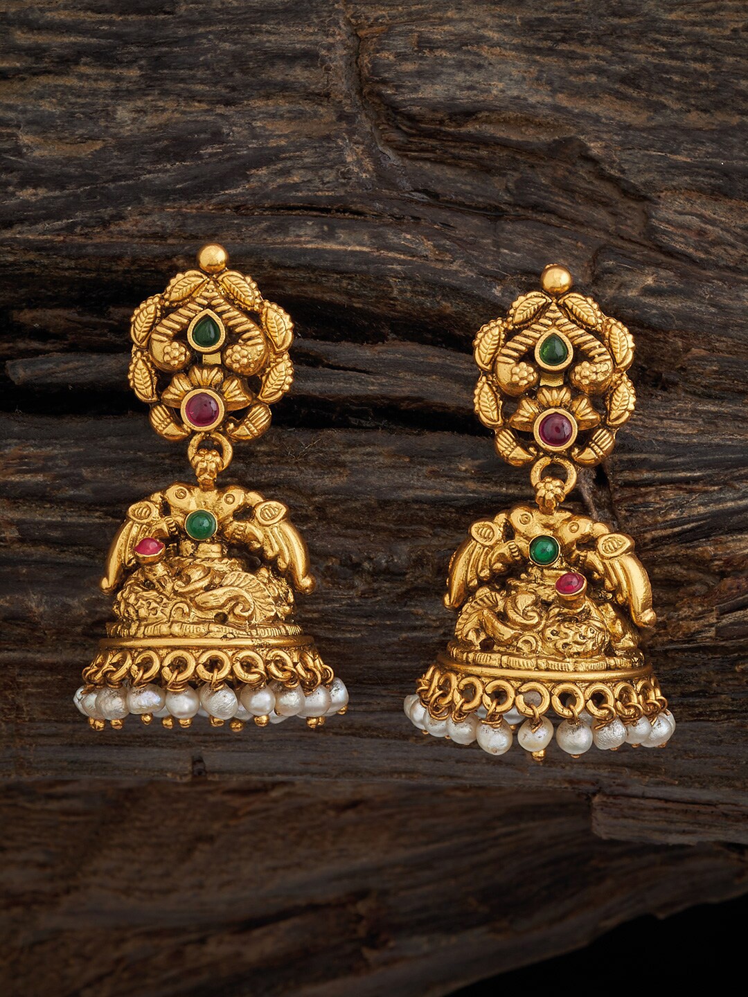 

Kushal's Fashion Jewellery 92.5 Pure Silver Gold-Plated Stone-Studded Dome Shaped Jhumkas