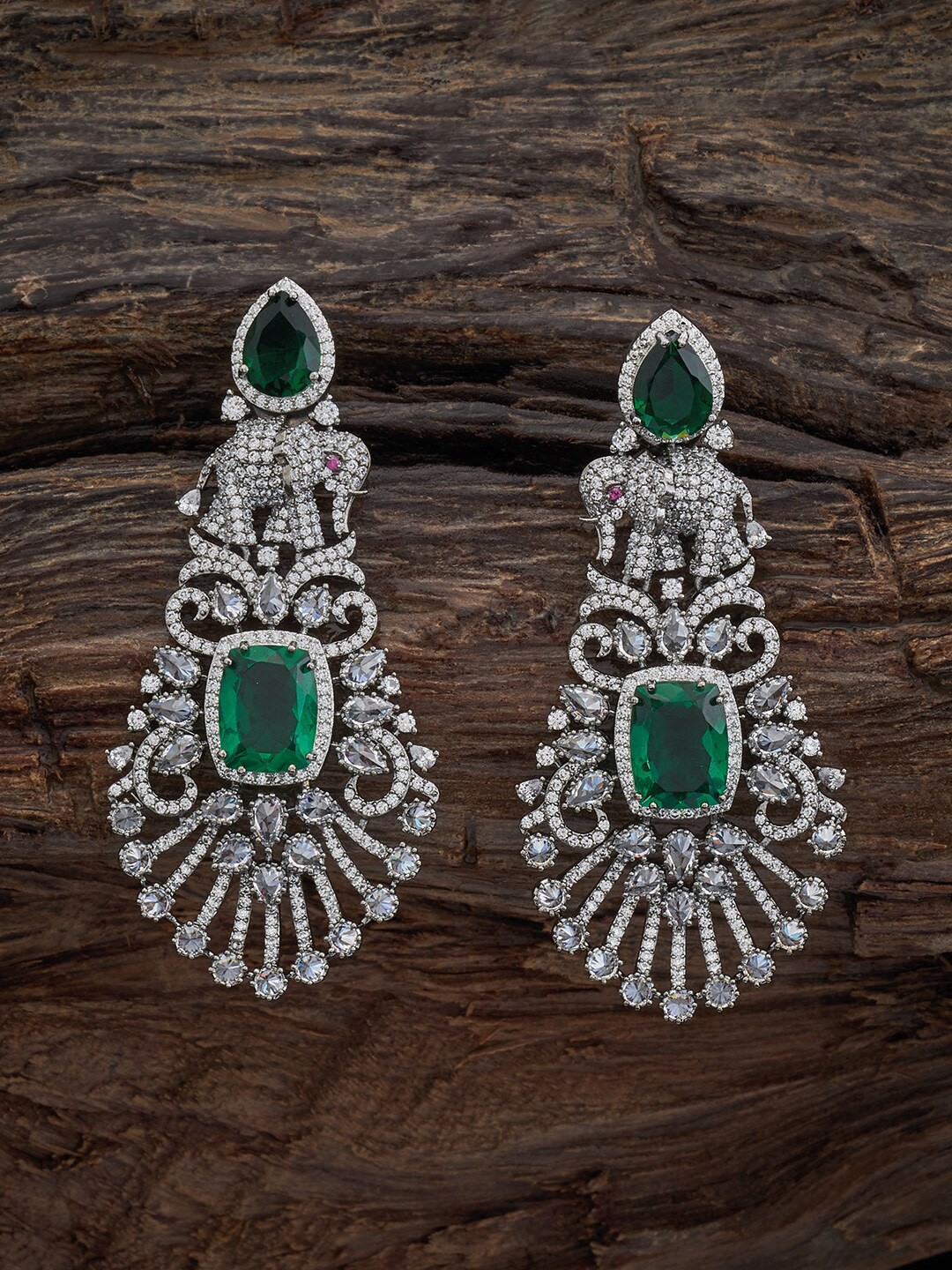 

Kushal's Fashion Jewellery Rhodium-Plated Cubic Zirconia Studded Classic Drop Earrings, Silver
