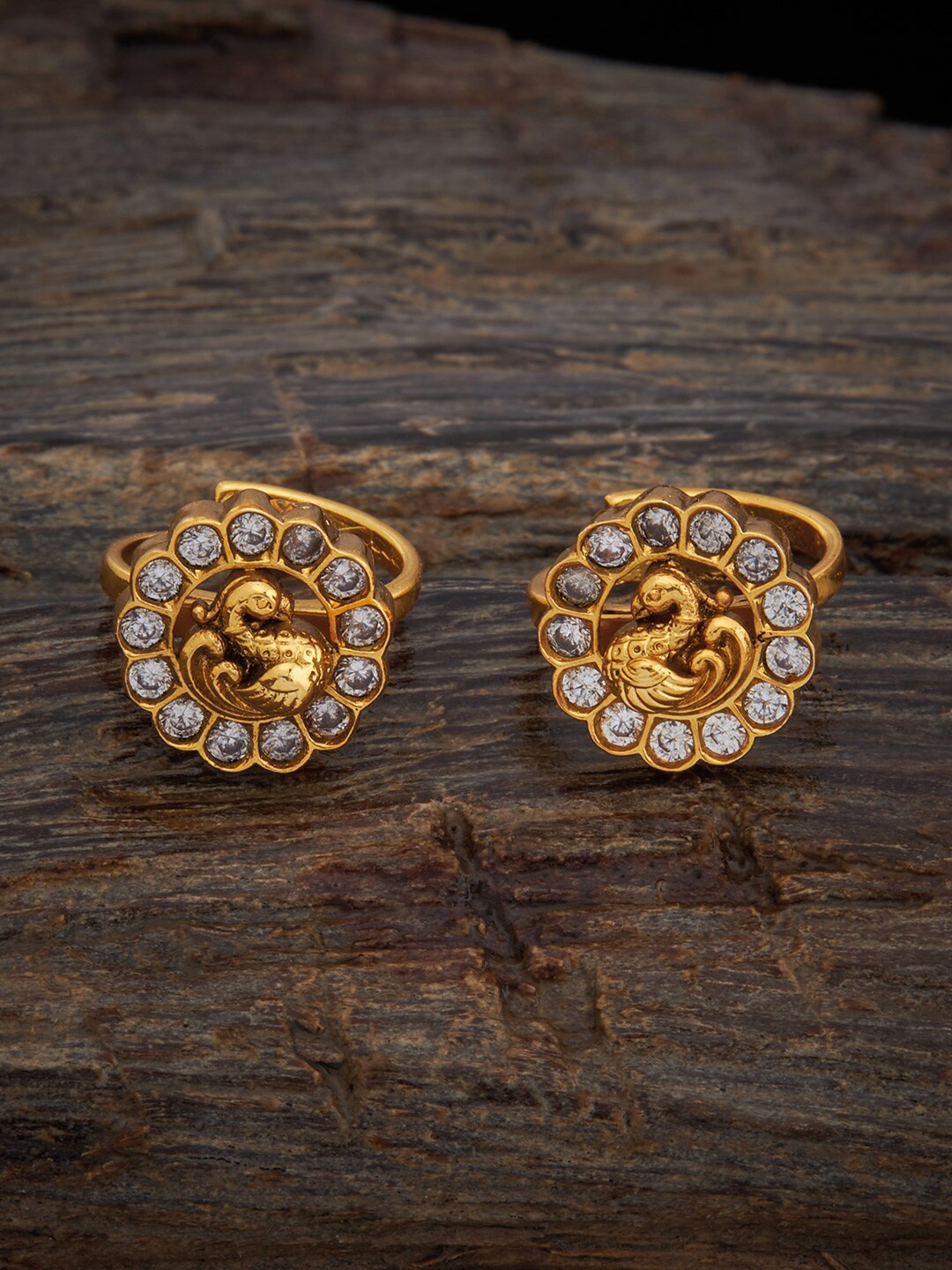 

Kushal's Fashion Jewellery Set Of 2 Gold-Plated Cubic Zirconia Studded Toe Rings