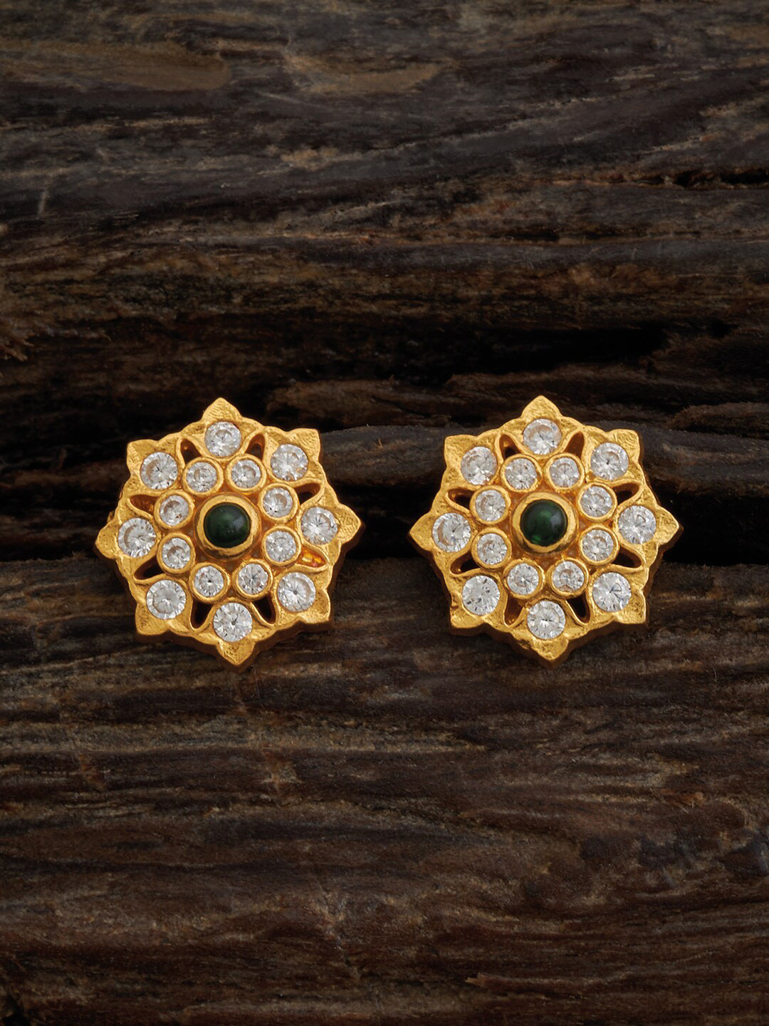 

Kushal's Fashion Jewellery 92.5 Pure Silver Gold-Plated Temple Classic Studs Earrings, Green