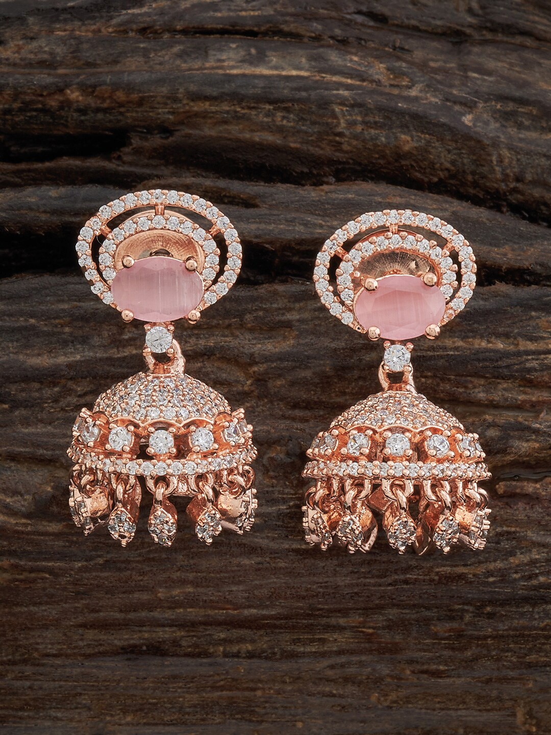 

Kushal's Fashion Jewellery Rose Gold-Plated Dome Shaped Jhumkas, Pink