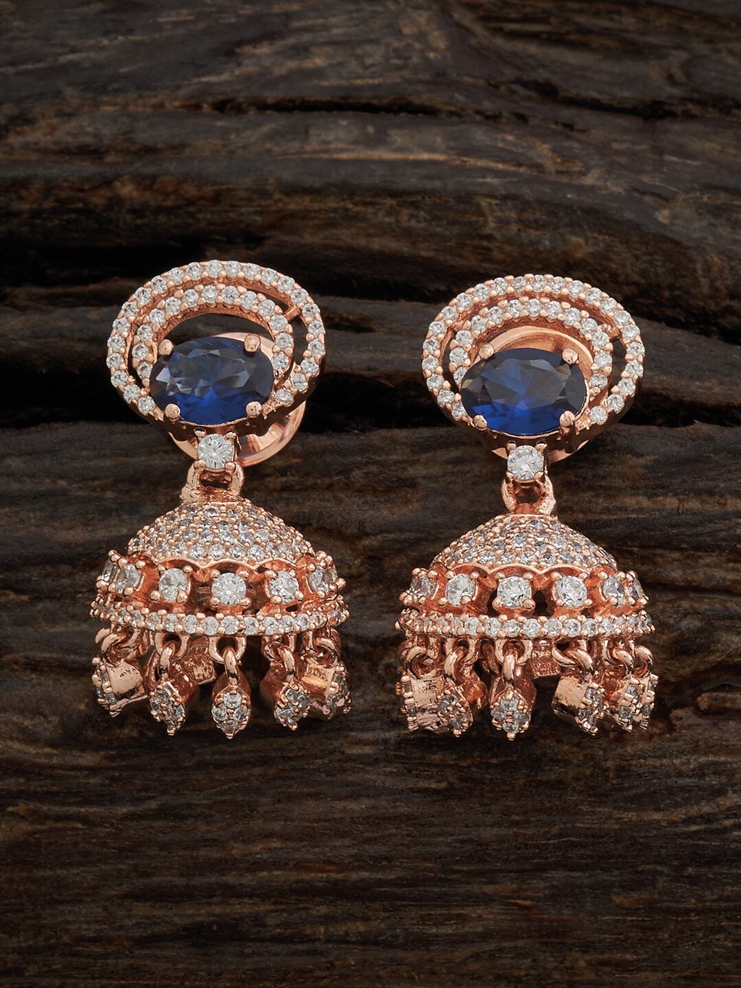 

Kushal's Fashion Jewellery Rose Gold-Plated Dome Cubic Zirconia Shaped Jhumkas