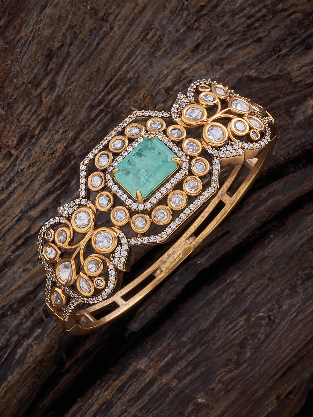 

Kushal's Fashion Jewellery Kundan Stone Studded Kada Bracelet, Gold