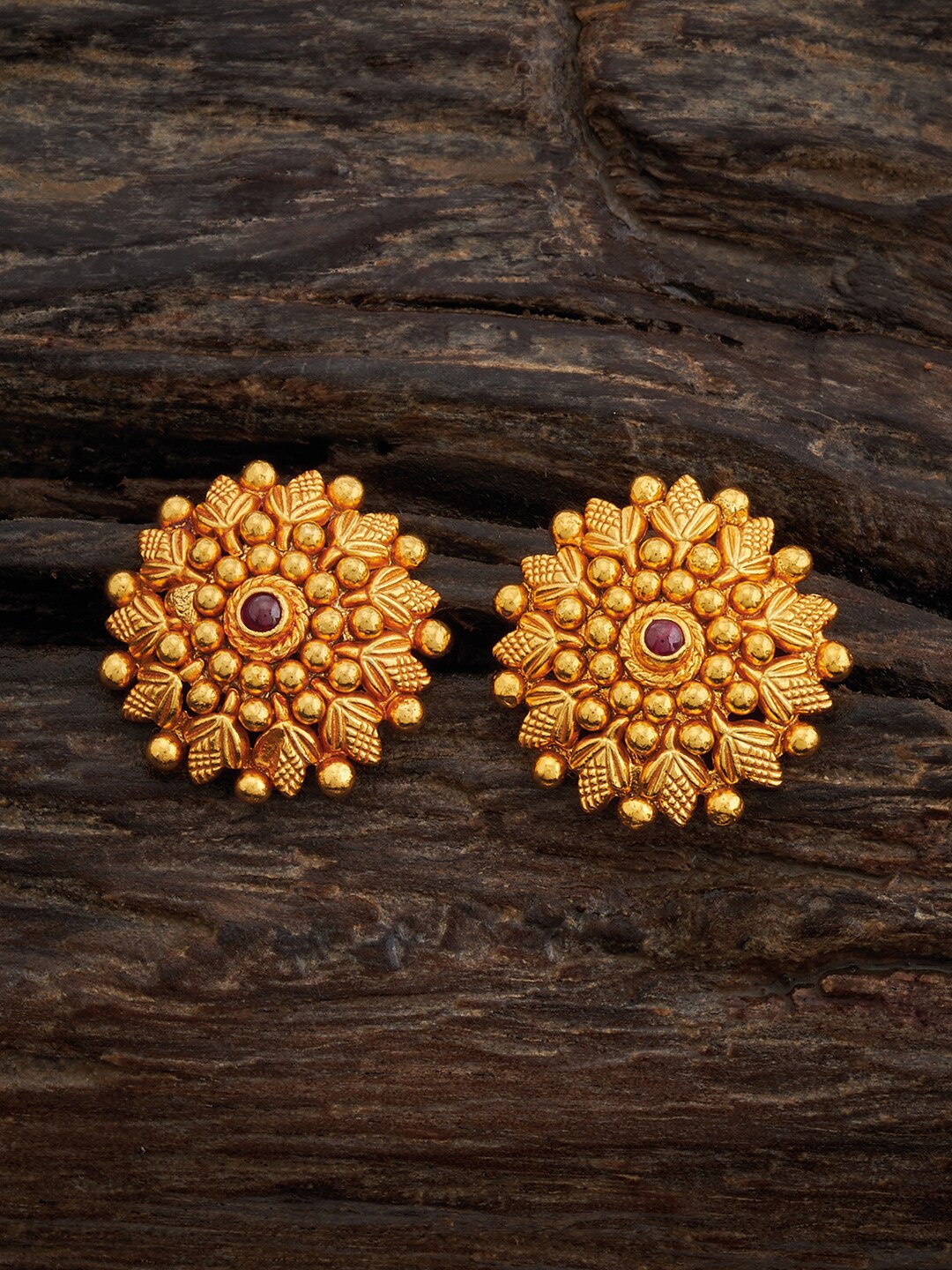 

Kushal's Fashion Jewellery 92.5 Pure Silver Gold-Plated Classic Studs Earrings, Red