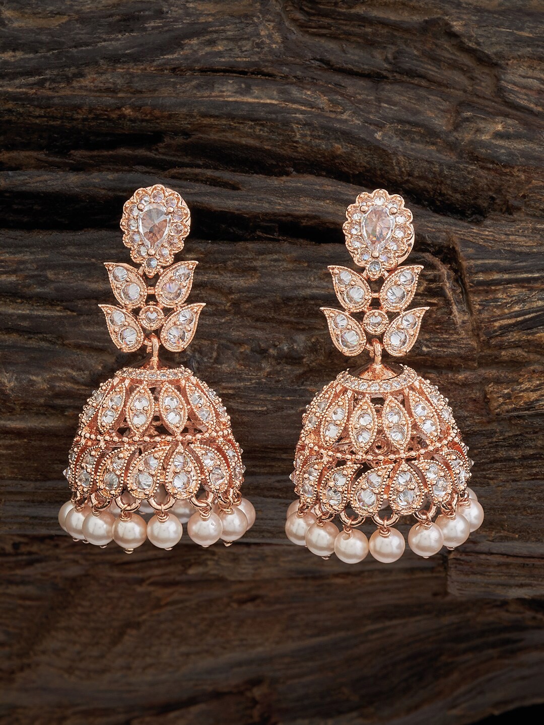 

Kushal's Fashion Jewellery Rose Gold-Plated Dome Shaped Jhumkas, White