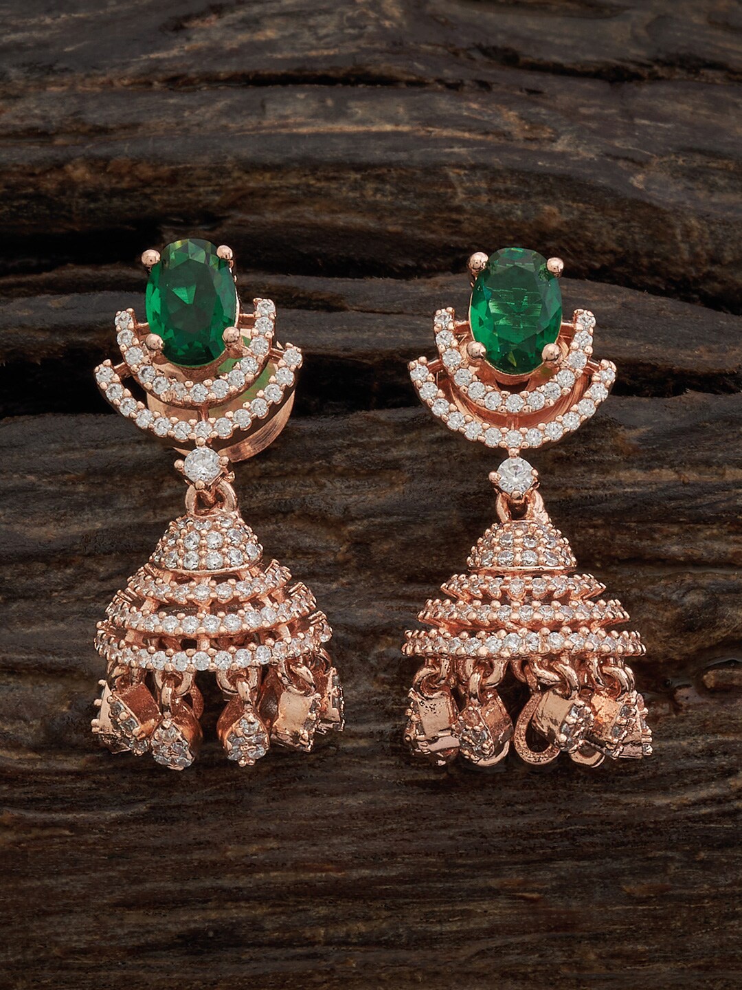 

Kushal's Fashion Jewellery Rose Gold-Plated Dome Shaped Jhumkas, Green