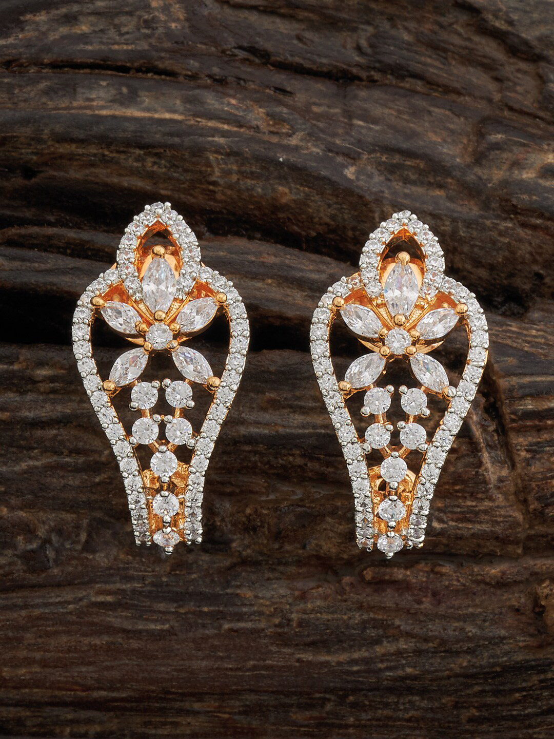 

Kushal's Fashion Jewellery Rhodium-Plated Cubic Zirconia Studded Half Hoop Earrings, White