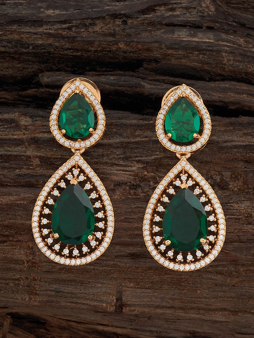 

Kushal's Fashion Jewellery Gold-Plated Cubic Zirconia Studded Classic Drop Earrings, Green