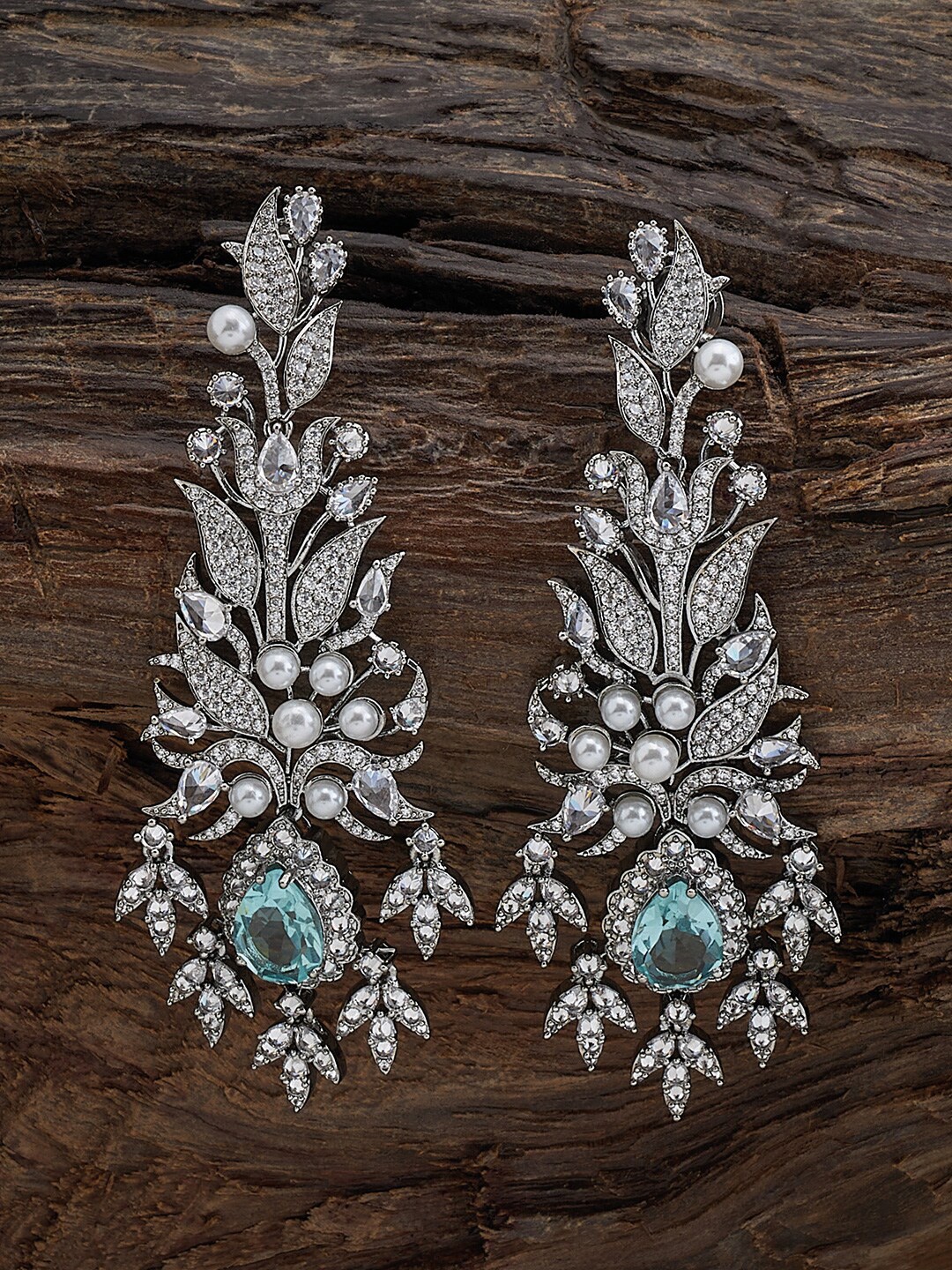 

Kushal's Fashion Jewellery Rhodium Plated Cubic Zirconia Classic Drop Earrings, Sea green