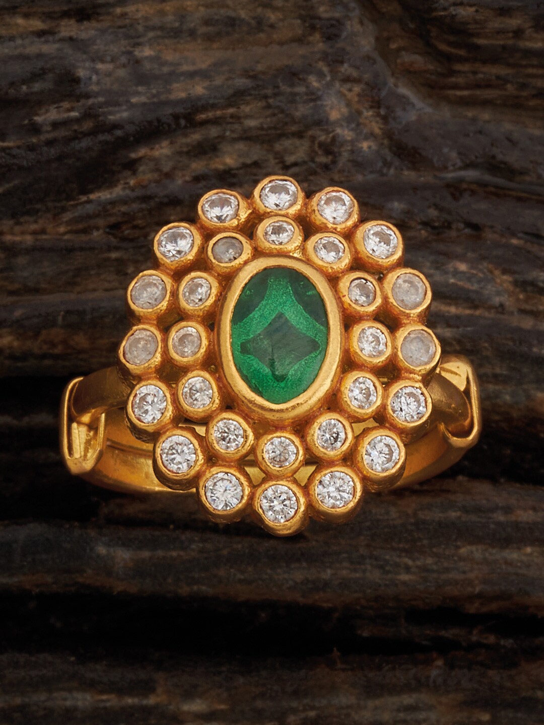 

Kushal's Fashion Jewellery 92.5 Pure Silver Gold Plated Stones Studded Ring