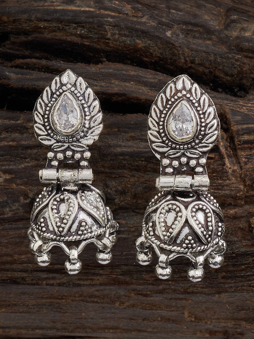 

Kushal's Fashion Jewellery Rhodium Plated Classic Oxidised Jhumkas, White
