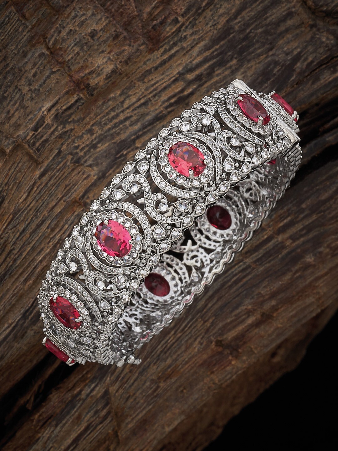 

Kushal's Fashion Jewellery Rhodium-Plated Cubic Zirconia-Studded Bangle, Silver